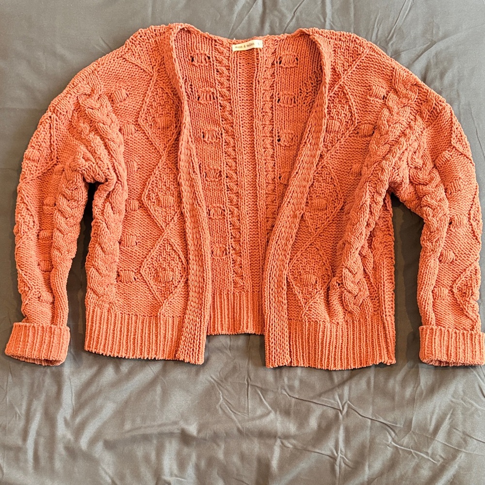 Moon & Madison Cable Knit Cardigan - Burnt Orange